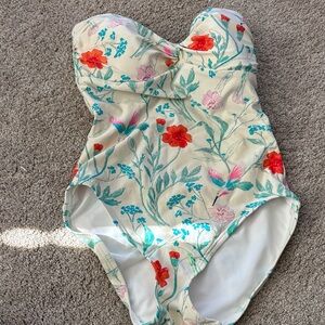Women’s Floral One-Piece Swimsuit in Cream with Red & Teal Print